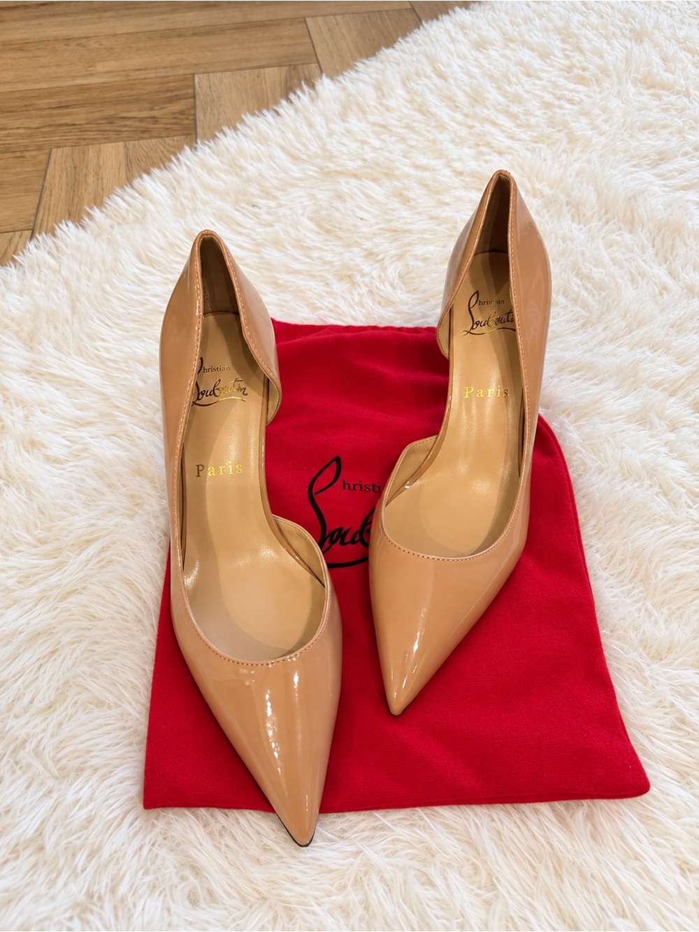 Christian Louboutin Beige Patent Leather Pointed-Toe Pumps